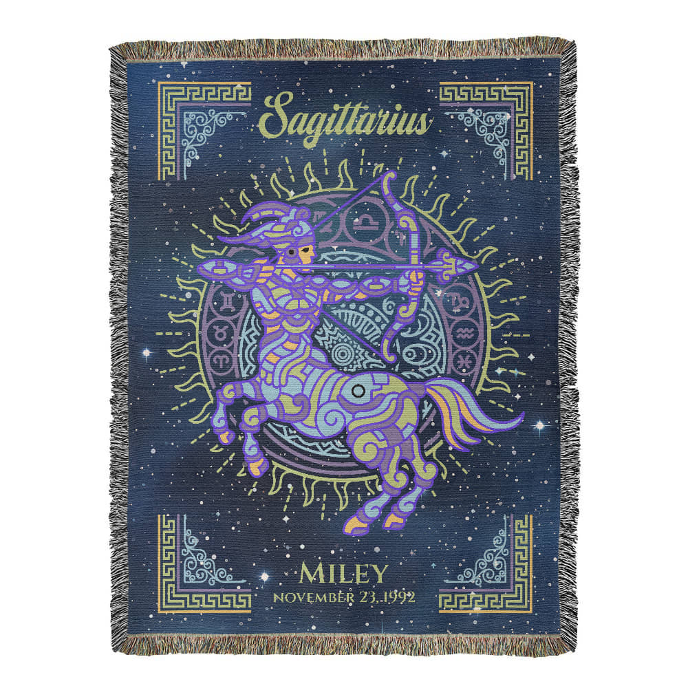 Personalized Sagittarius Zodiac Woven Blanket – Astrology Gift, Custom Fleece/Sherpa Throw