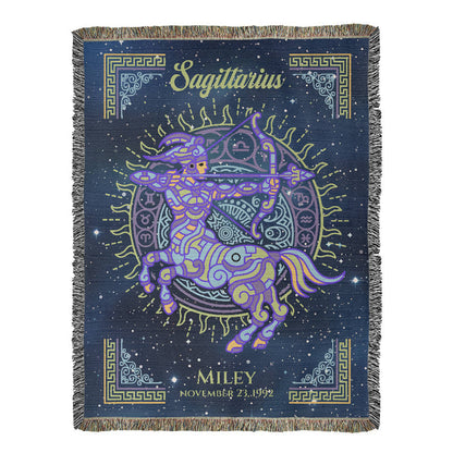 Personalized Sagittarius Zodiac Woven Blanket Astrology Gift Custom Throw
