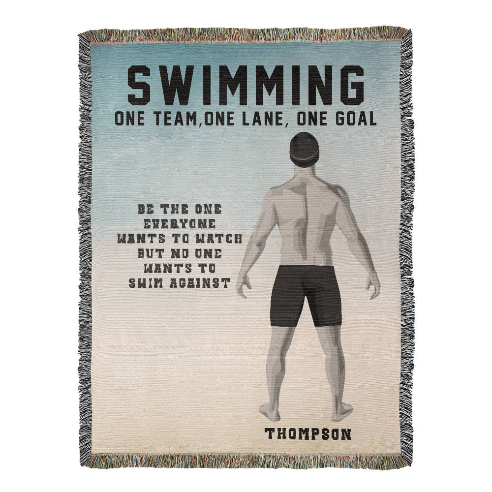 Personalized Boys Swimming Woven Blanket – Custom Swimmer Gift, Fleece/Sherpa Throw