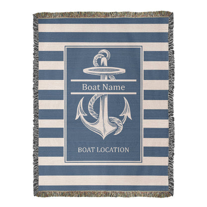 Personalized Anchor Woven Blanket  Custom Boat Name Location Throw
