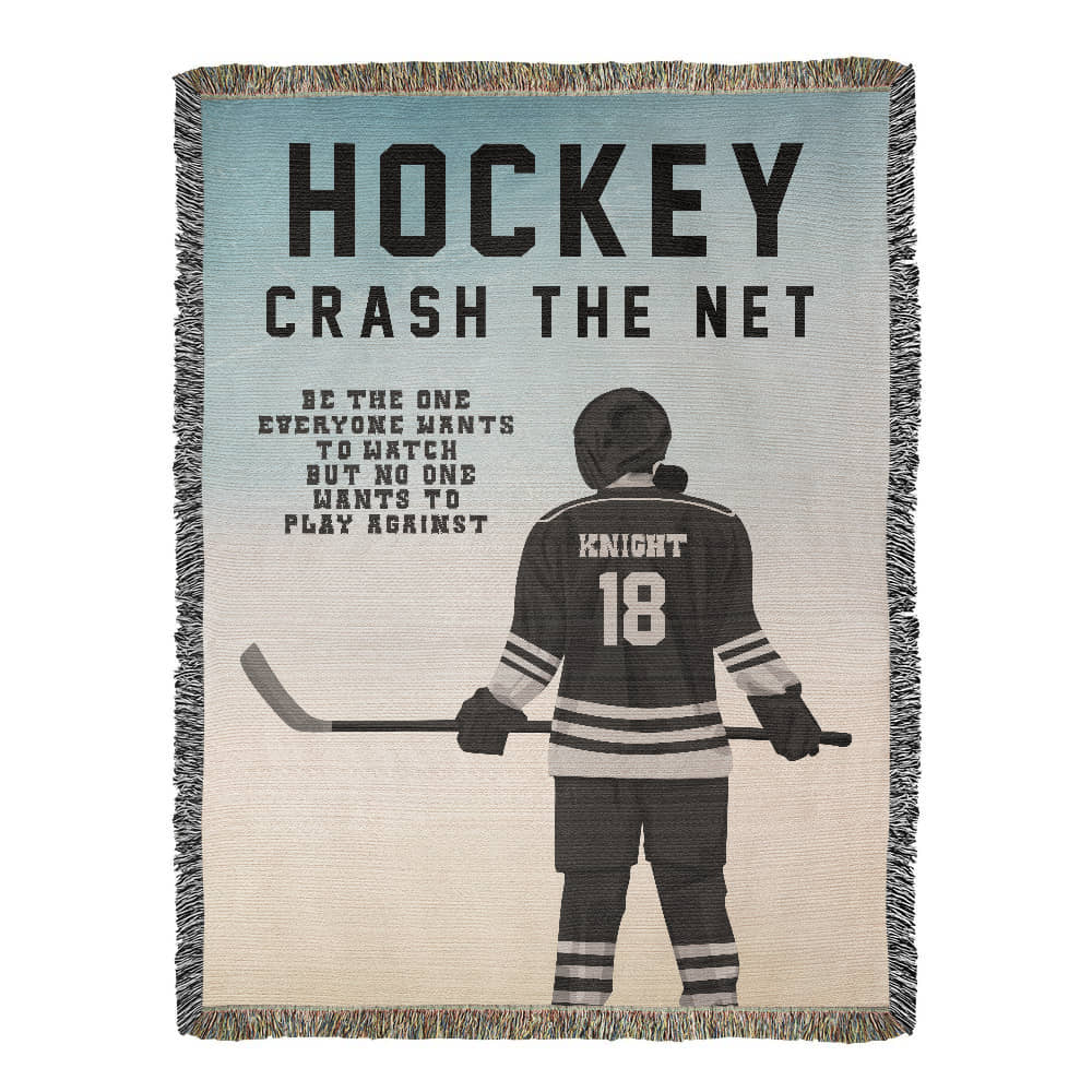 Personalized Girls Hockey Woven Blanket – Custom Gift for Hockey Players, Fleece/Sherpa Throw