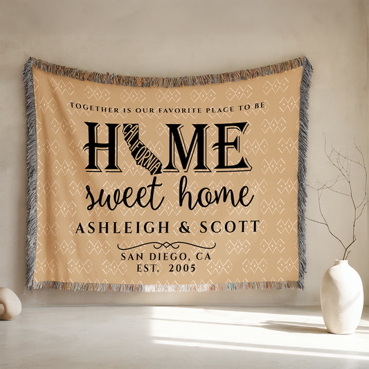 Personalized California Woven Blanket – Custom Home State Throw with Name & Location