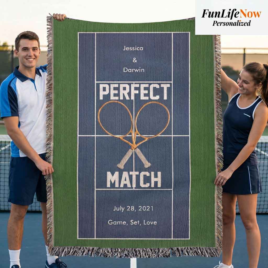 Personalized Tennis Woven Blanket Couples Tennis Gift Custom Throw