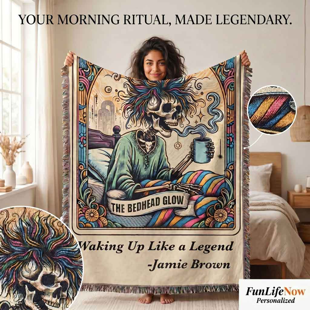 Personalized Bedhead Glow Tarot Card Woven Blanket Custom Skeleton Gift Throw