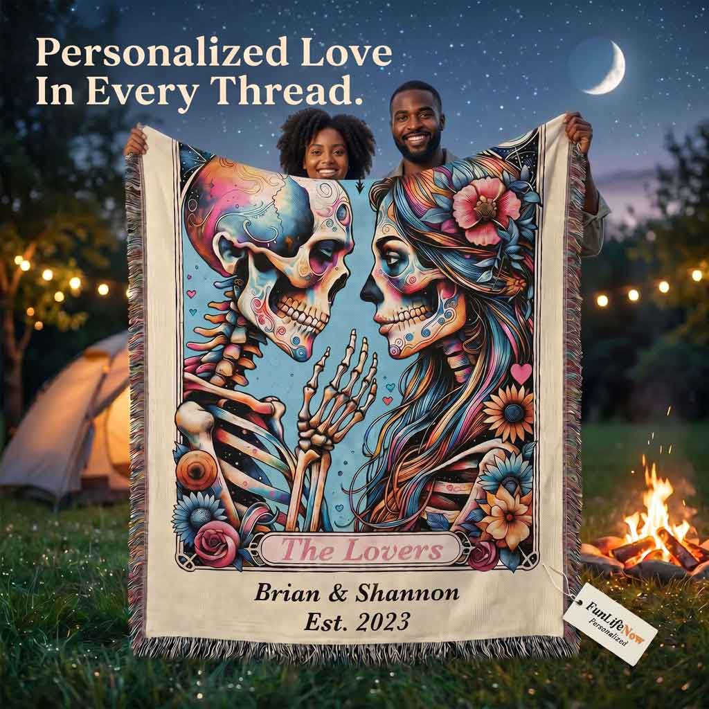 Personalized The Lovers Tarot Card Woven Blanket Custom Couple Gift Throw