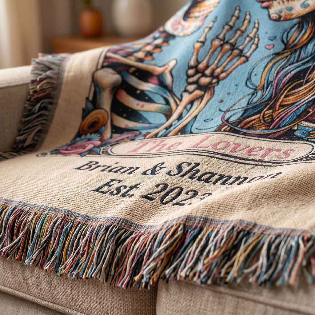 Personalized The Lovers Tarot Card Woven Blanket Custom Couple Gift Throw