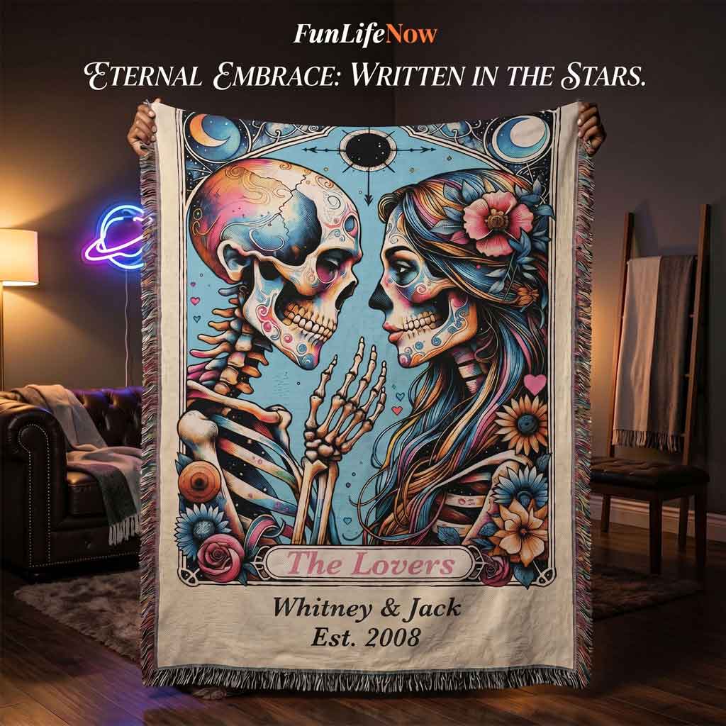 Personalized The Lovers Tarot Card Woven Blanket Custom Couple Gift Throw