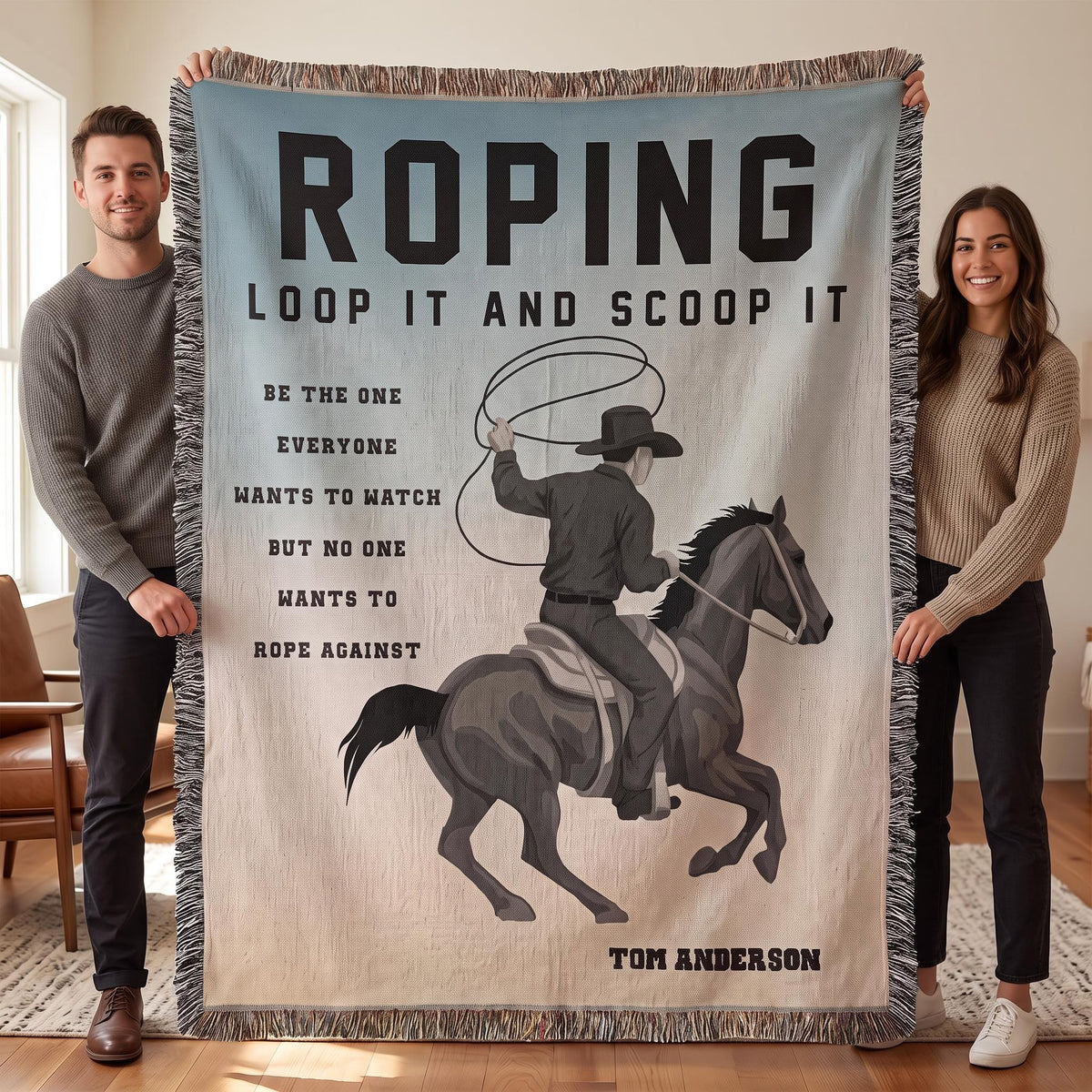 Personalized Roping Cowboy Woven Blanket Rodeo Gift Custom Throw