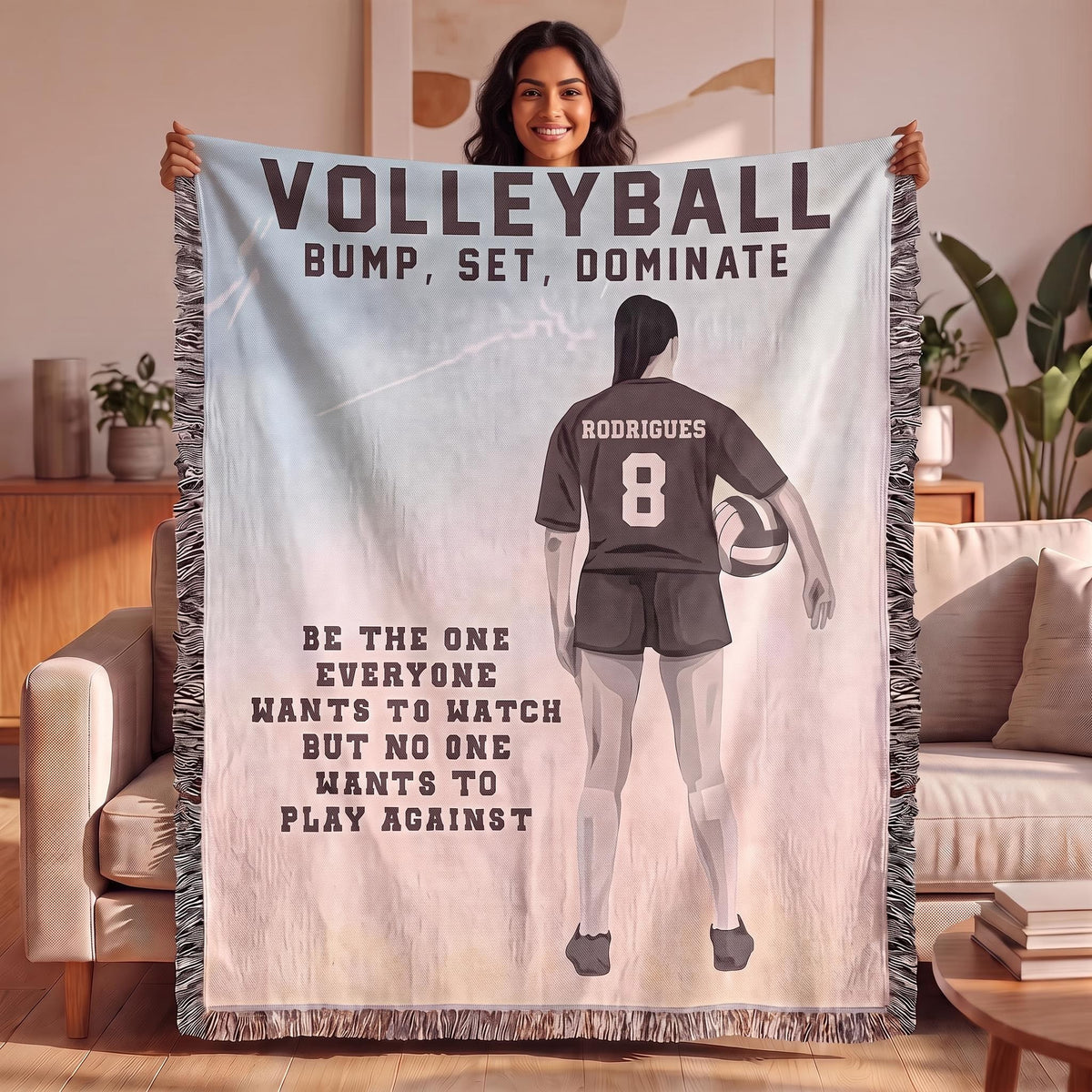 Personalized Girls Volleyball Woven Blanket Custom Sports Gift Throw