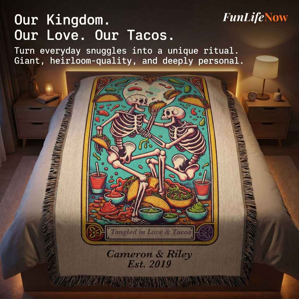 Personalized Love and Tacos Tarot Card Woven Blanket Custom Couple Gift Throw
