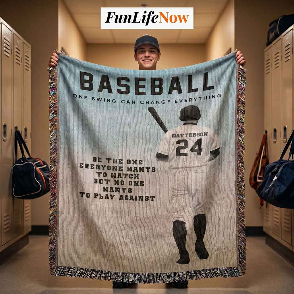 Personalized Baseball Woven Blanket Boys Baseball Gift Custom Throw