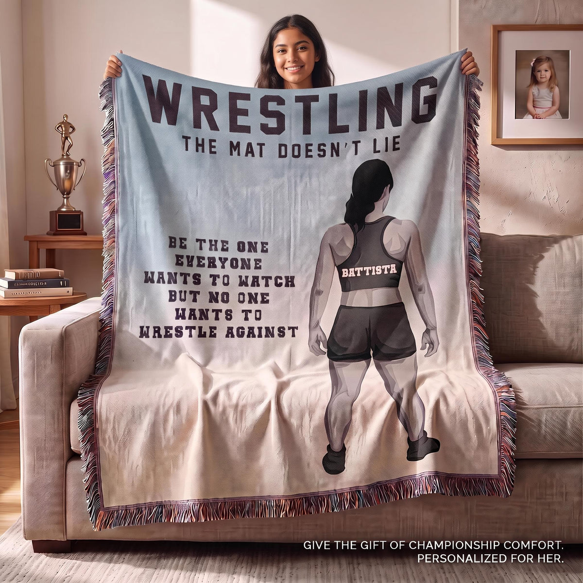 Personalized Girls Wrestling Woven Blanket Custom Athlete Gift Throw