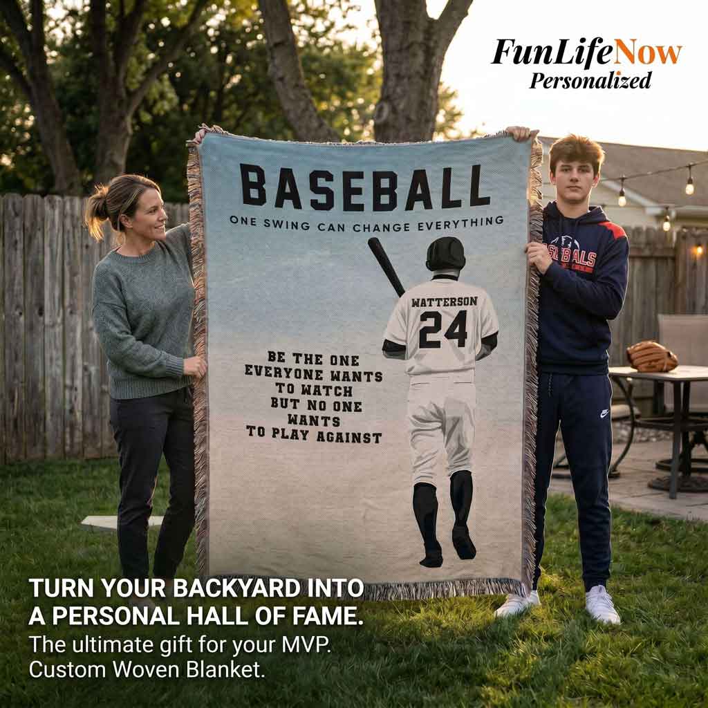 Personalized Baseball Woven Blanket Boys Baseball Gift Custom Throw