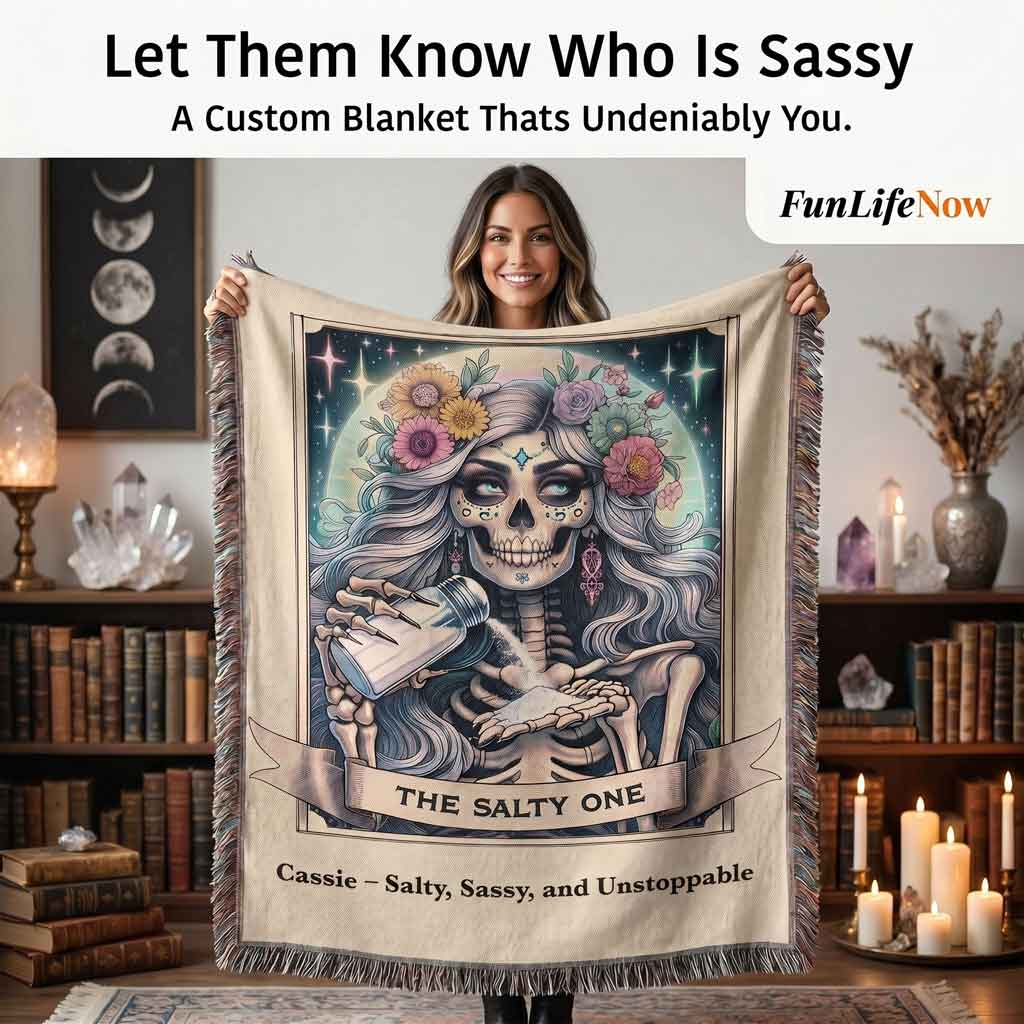 Personalized The Salty One Tarot Card Woven Blanket Custom Sassy Gift Throw