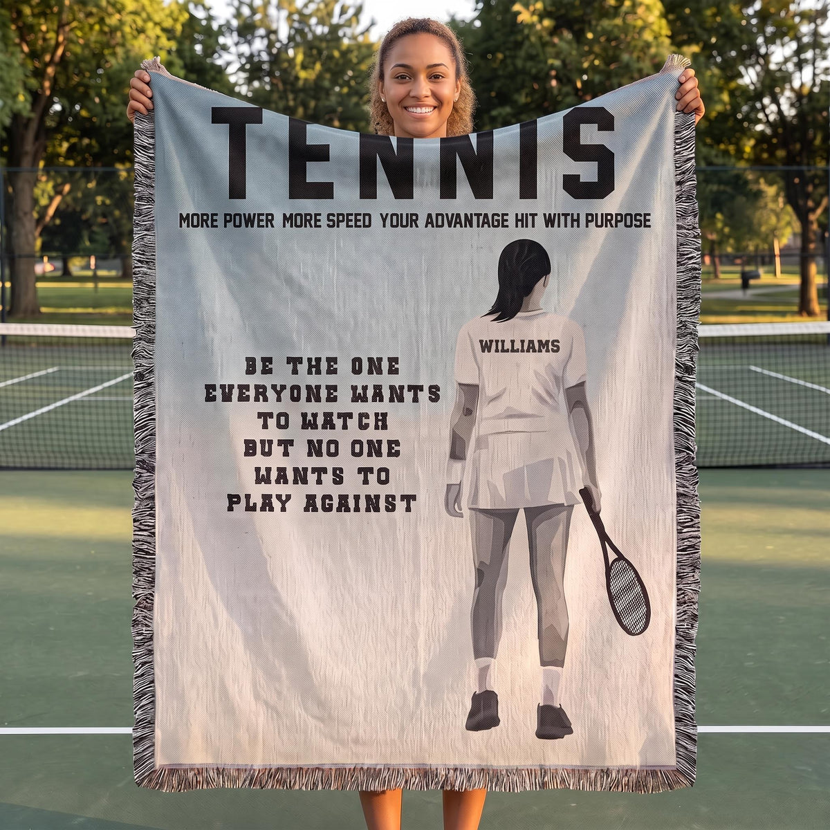 Personalized Girls Tennis Woven Blanket Custom Tennis Gift Throw