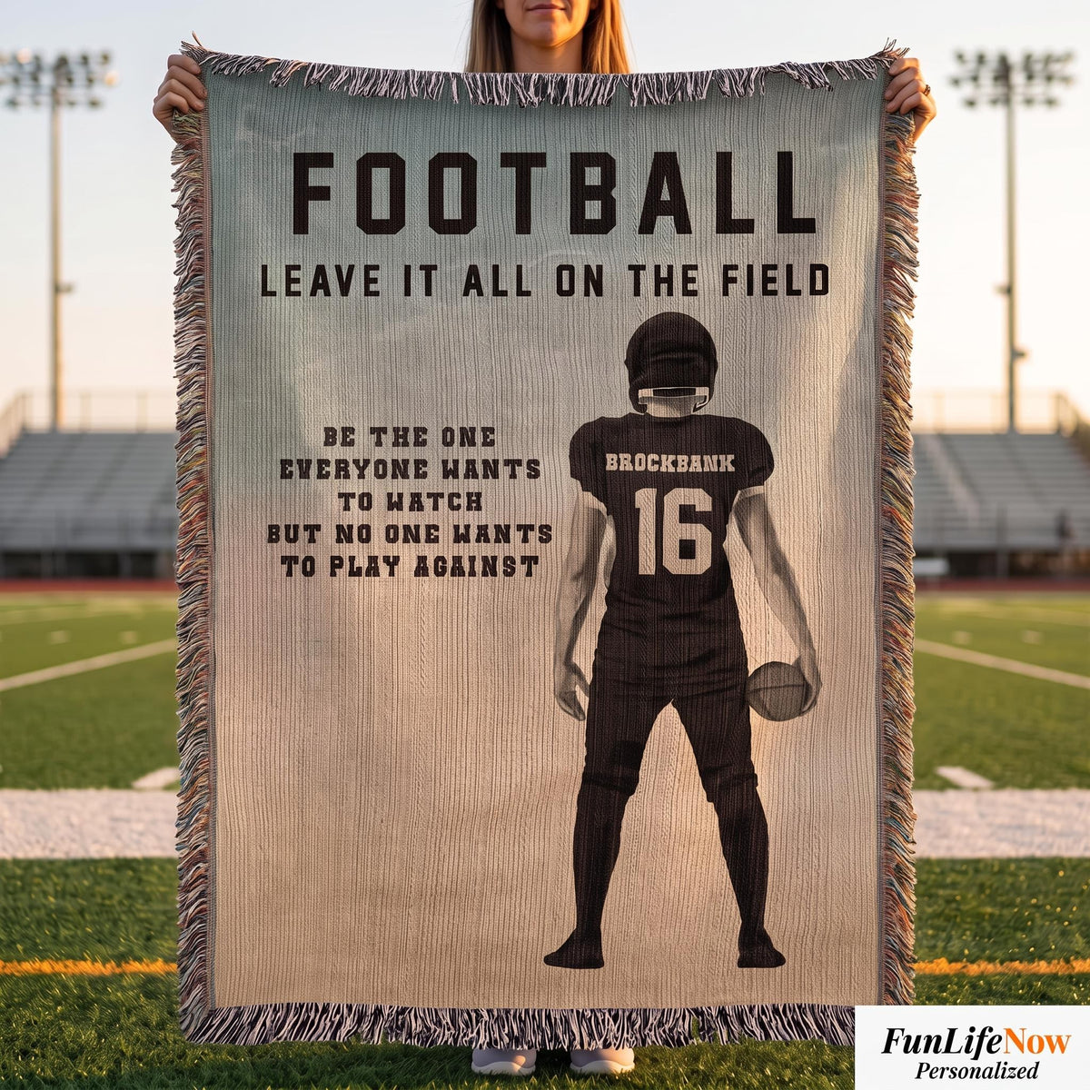 Personalized Football Woven Blanket Custom Player Gift Throw