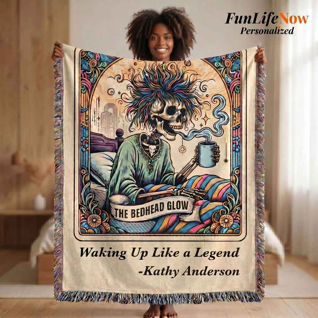 Personalized Bedhead Glow Tarot Card Woven Blanket Custom Skeleton Gift Throw