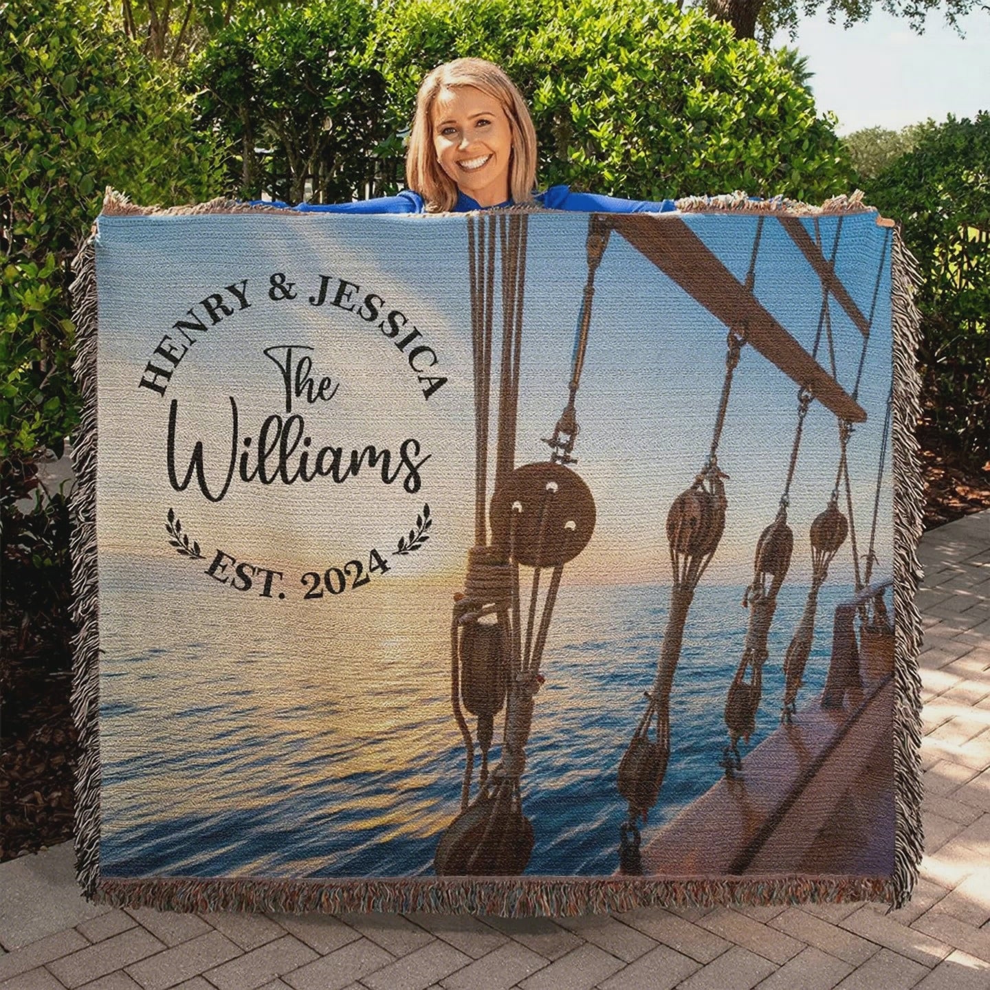 Personalized Sailing Rigging Monogram Blanket Custom Family Name and Date Throw available from Funlifenow.com
