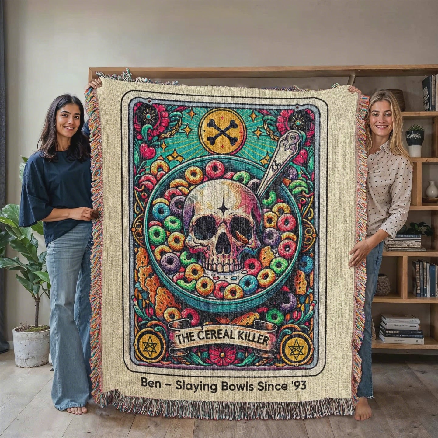 Cereal Killer Tarot Card Woven Blanket from Funlifenow.com