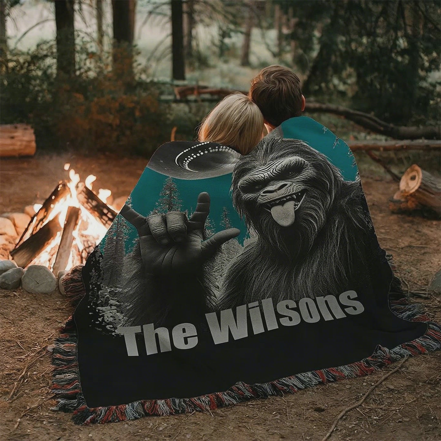 Personalized Bigfoot “Send It” Woven Blanket available at funlifenow.com