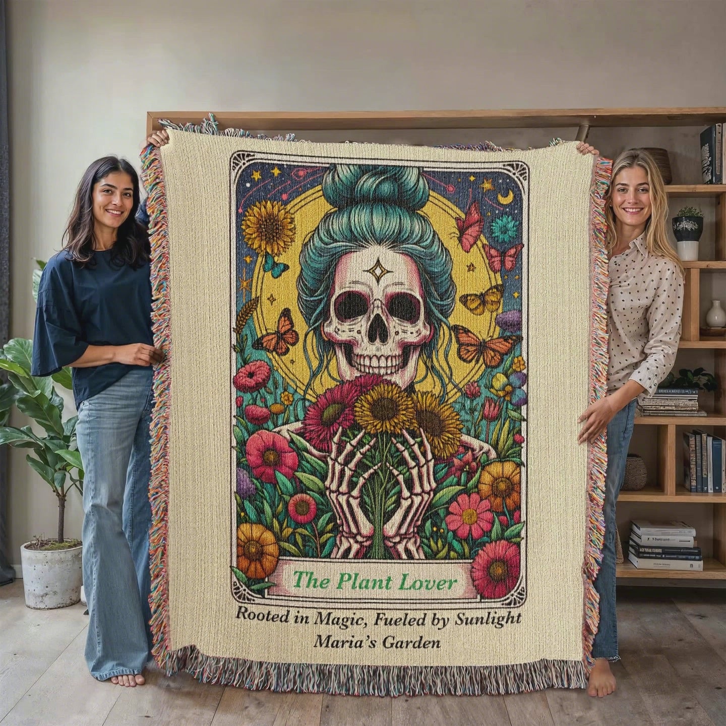 Personalized Plant Lover Tarot Card Woven Blanket Custom Garden Gift Throw available at funlifenow.com