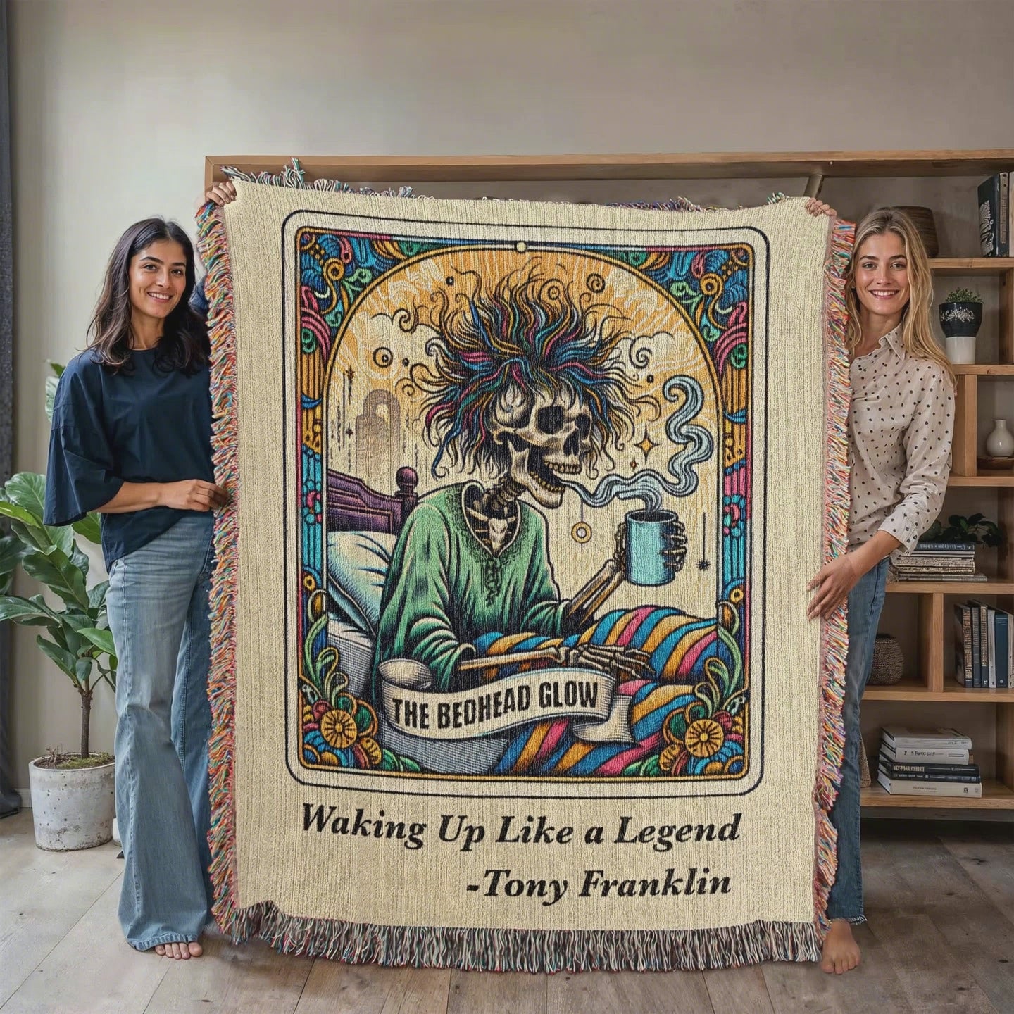 Personalized Bedhead Glow Tarot Card Woven Blanket Custom Skeleton Gift Throw