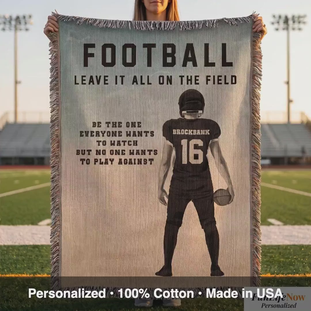 Personalized Football Woven Blanket Custom Player Gift Throw