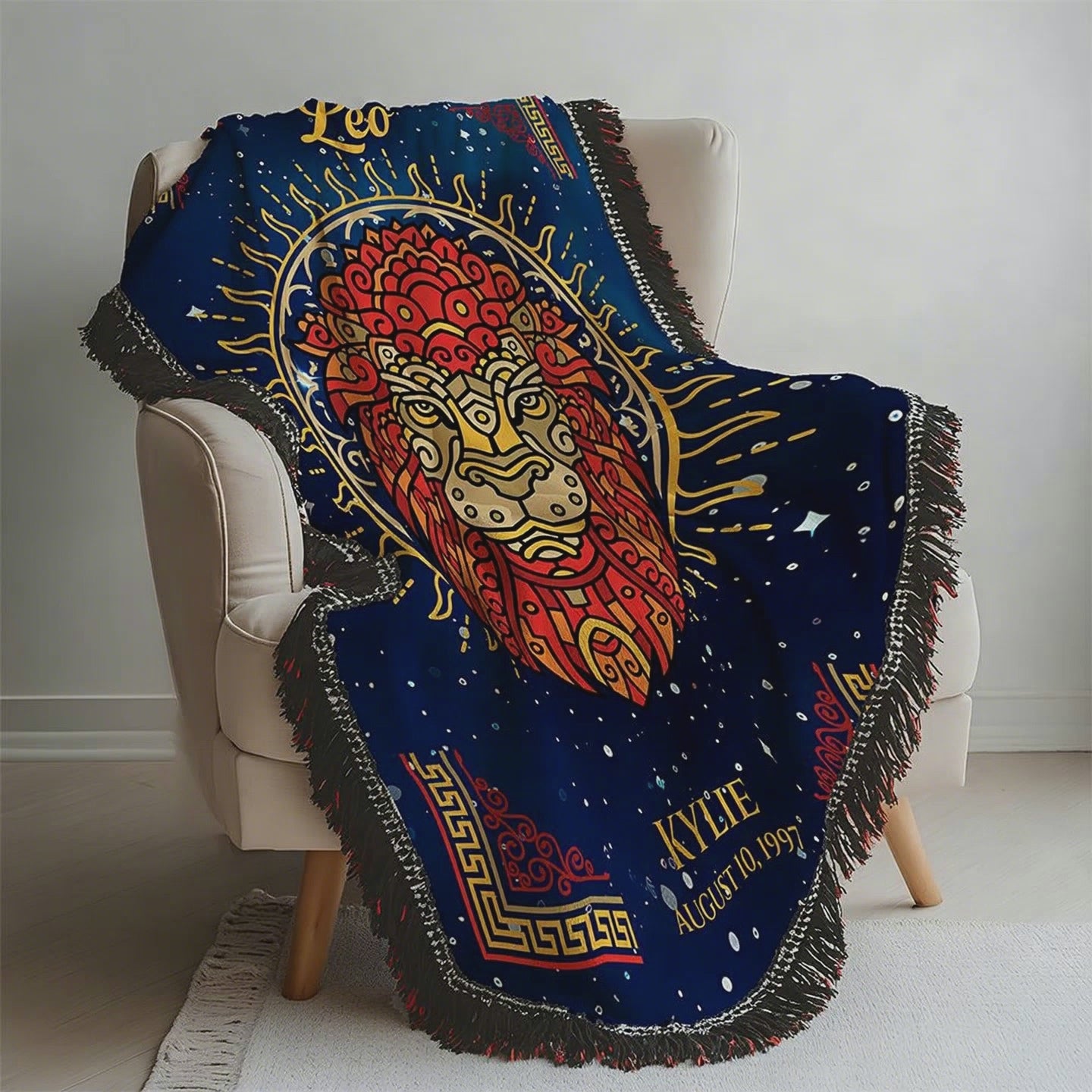 Personalized Leo Zodiac Woven Blanket Astrology available at funlifenow.com