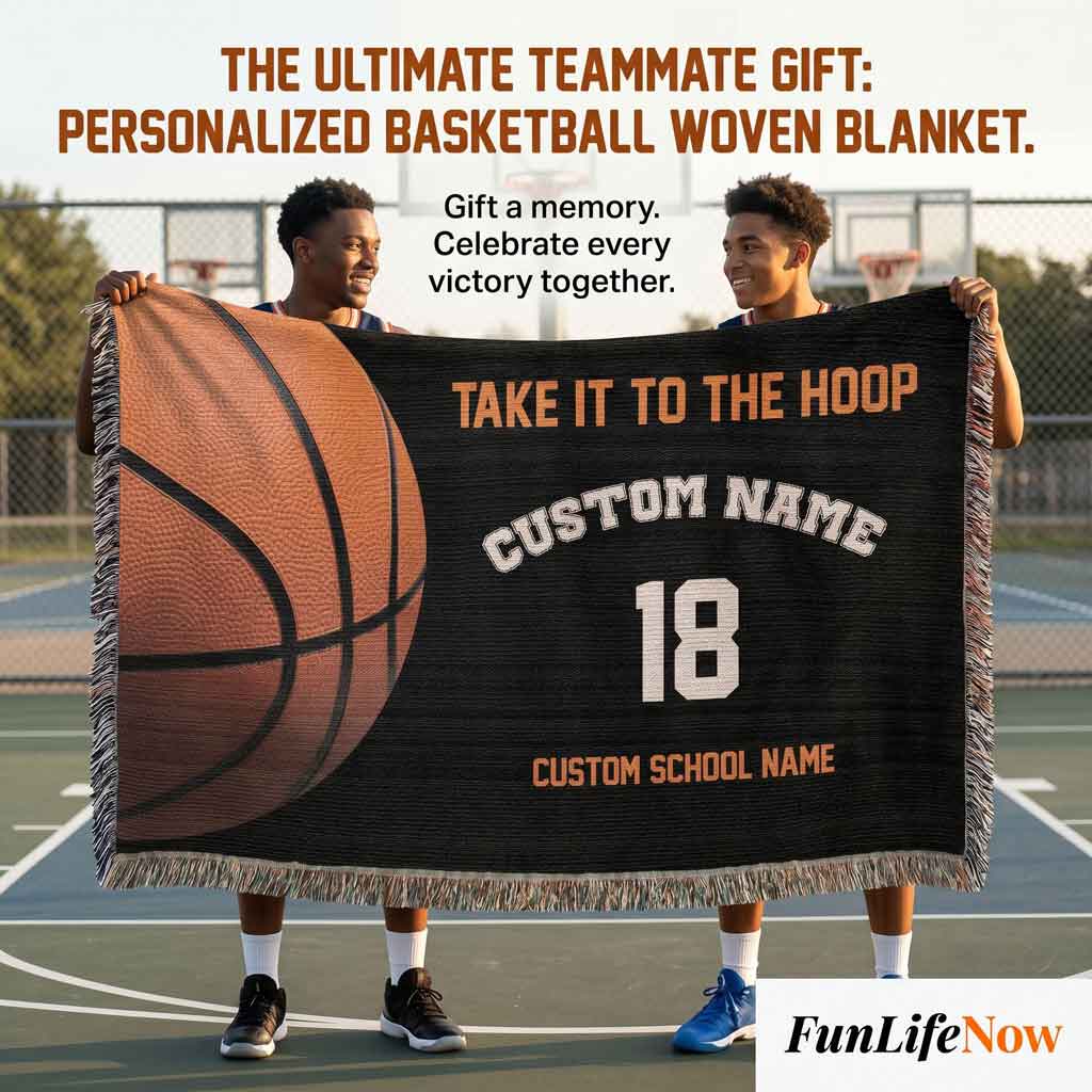 Personalized Basketball Woven Blanket School Spirit Gift Custom Throw