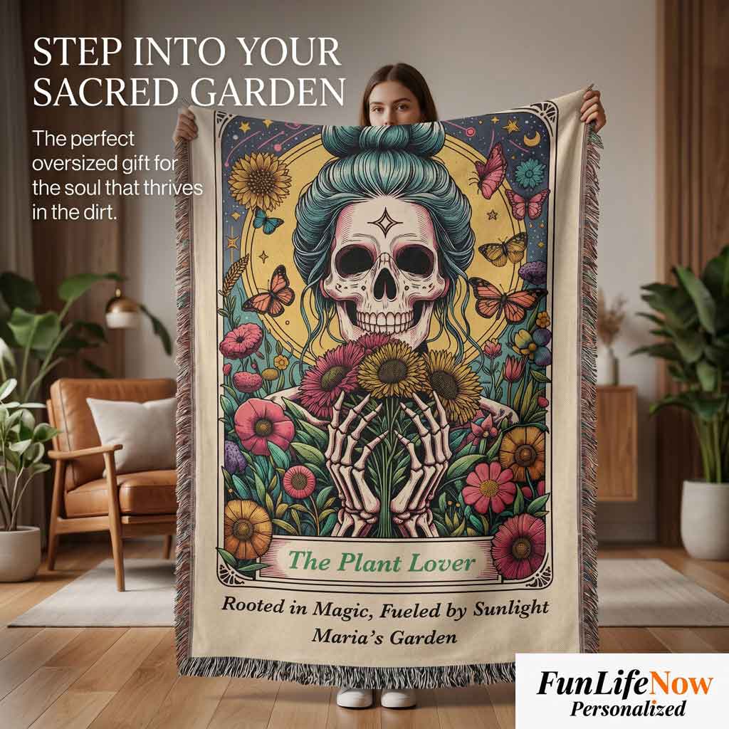 Personalized Plant Lover Tarot Card Woven Blanket Custom Garden Gift Throw