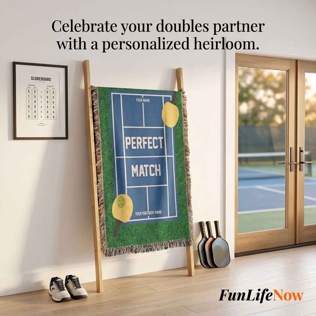 Personalized Pickleball Woven Blanket Couples Pickleball Gift Custom Throw