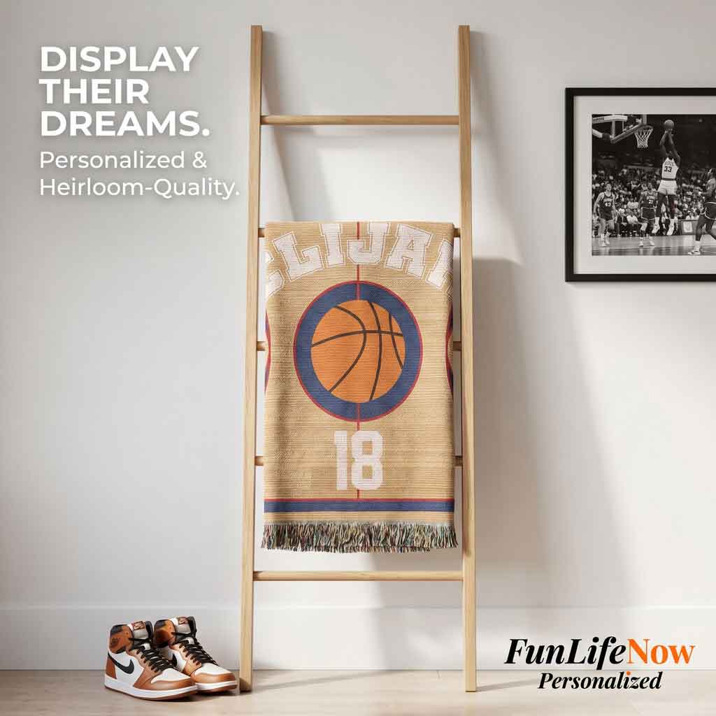 Personalized Basketball Woven Blanket Player Gift Custom Throw