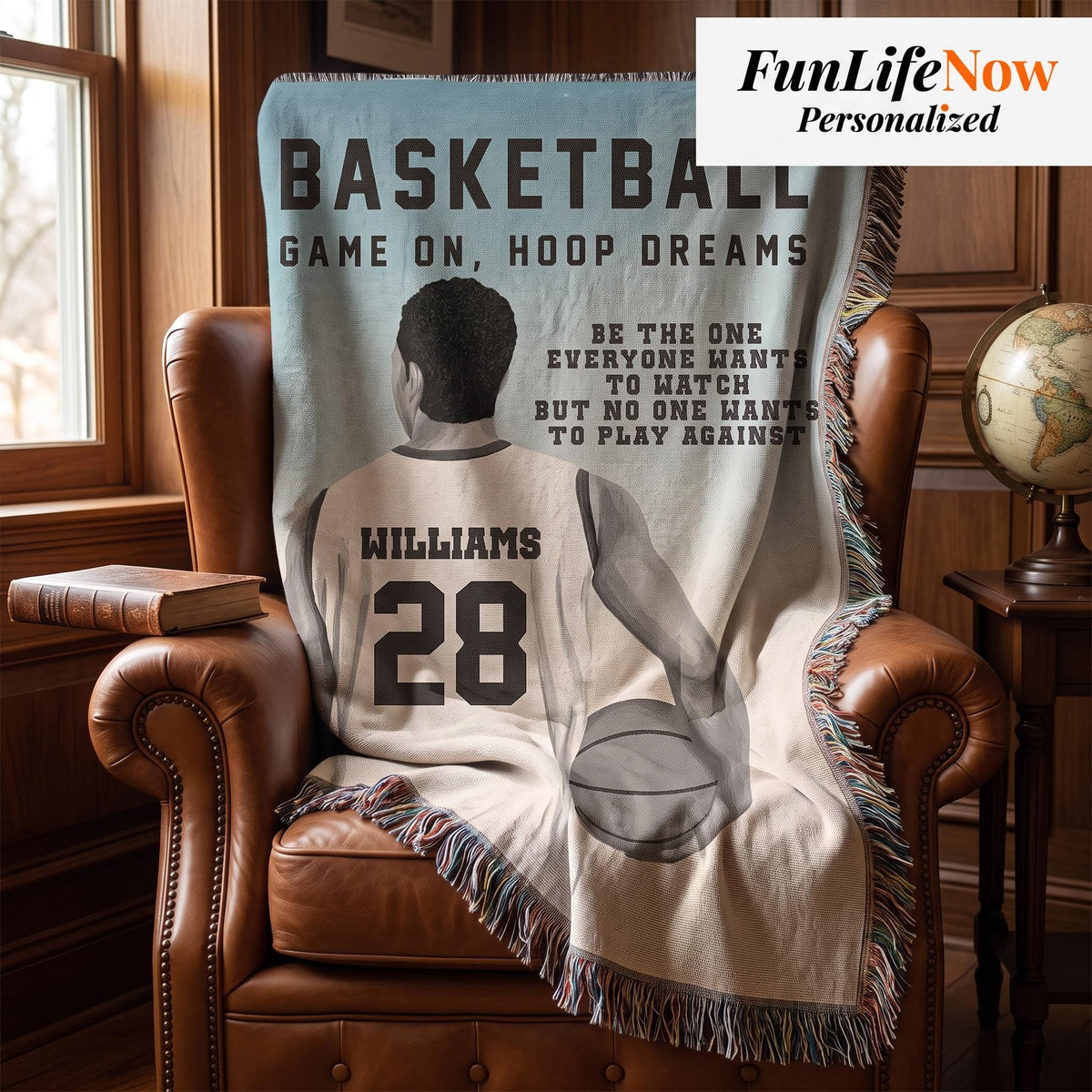 Personalized Basketball Woven Blanket Boys Basketball Gift Custom Throw