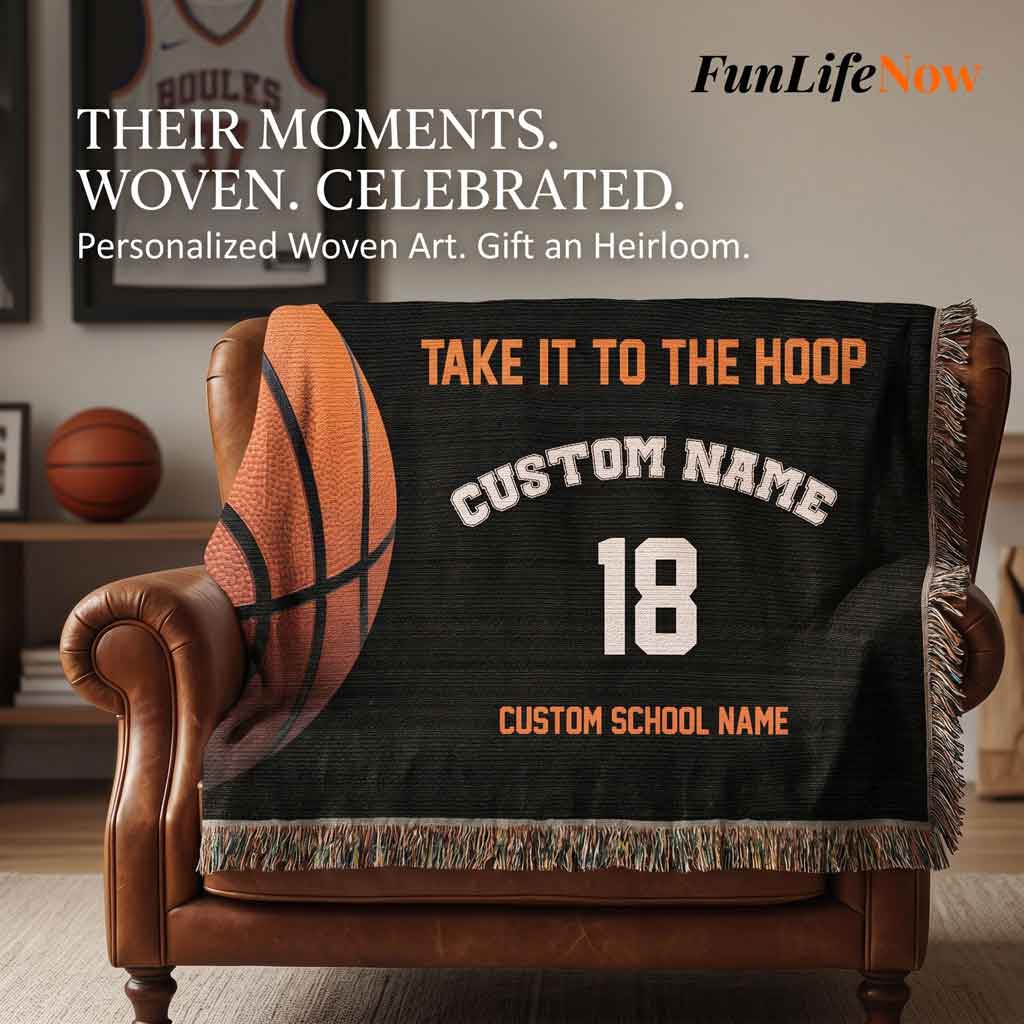 Personalized Basketball Woven Blanket School Spirit Gift Custom Throw