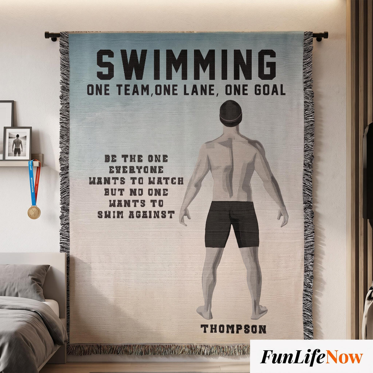 Personalized Boys Swimming Woven Blanket Custom Swimmer Gift Throw