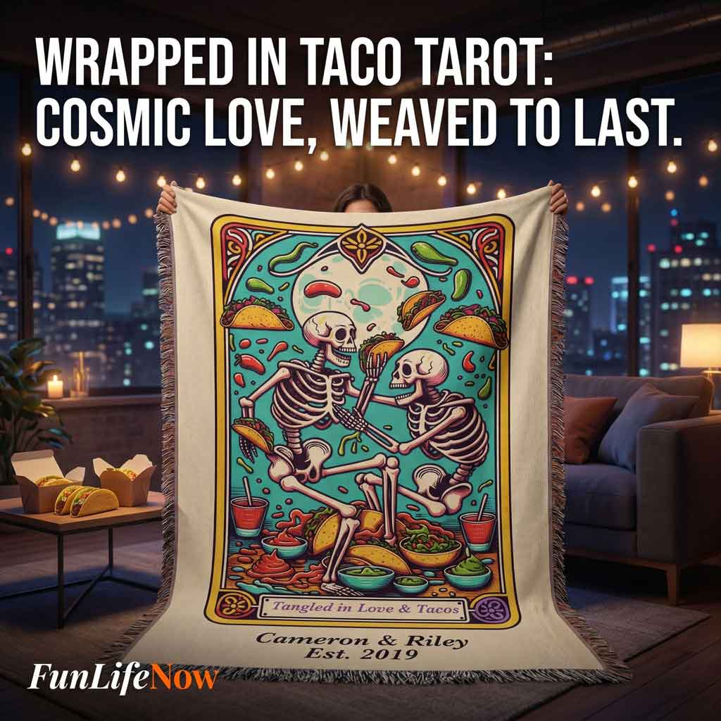 Personalized Love and Tacos Tarot Card Woven Blanket Custom Couple Gift Throw