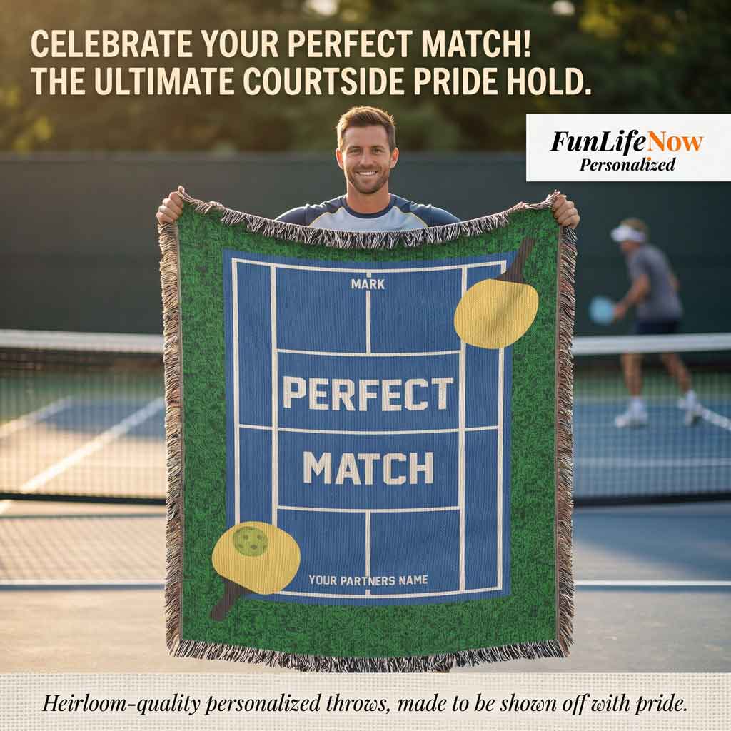 Personalized Pickleball Woven Blanket Couples Pickleball Gift Custom Throw