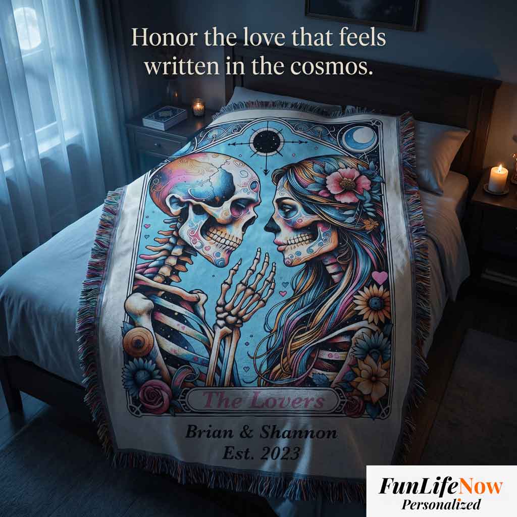 Personalized The Lovers Tarot Card Woven Blanket Custom Couple Gift Throw
