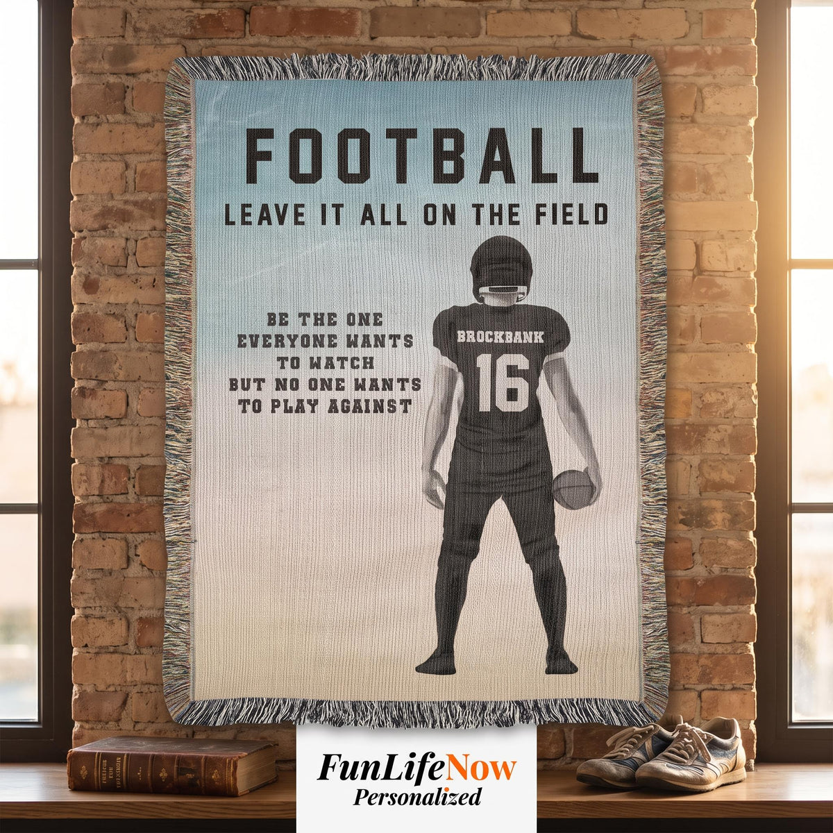 Personalized Football Woven Blanket Custom Player Gift Throw