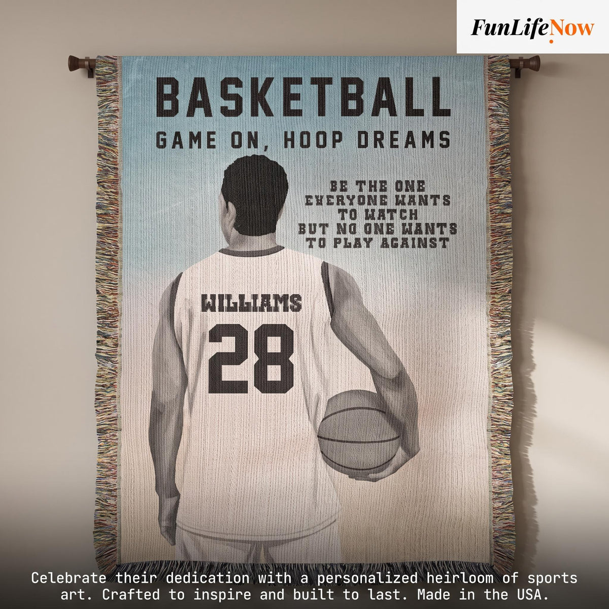 Personalized Basketball Woven Blanket Boys Basketball Gift Custom Throw