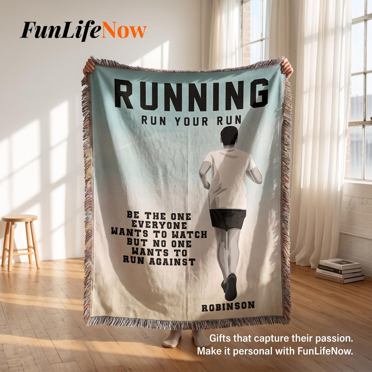 Personalized Boys Running Woven Blanket Custom Runner Gift Throw