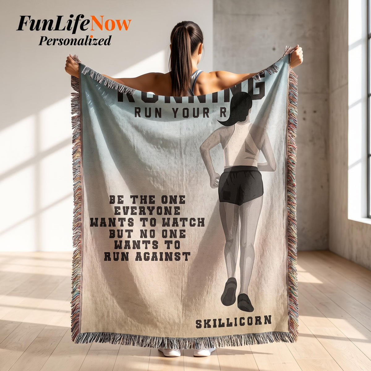 Personalized Girls Running Woven Blanket Custom Runner Gift Throw
