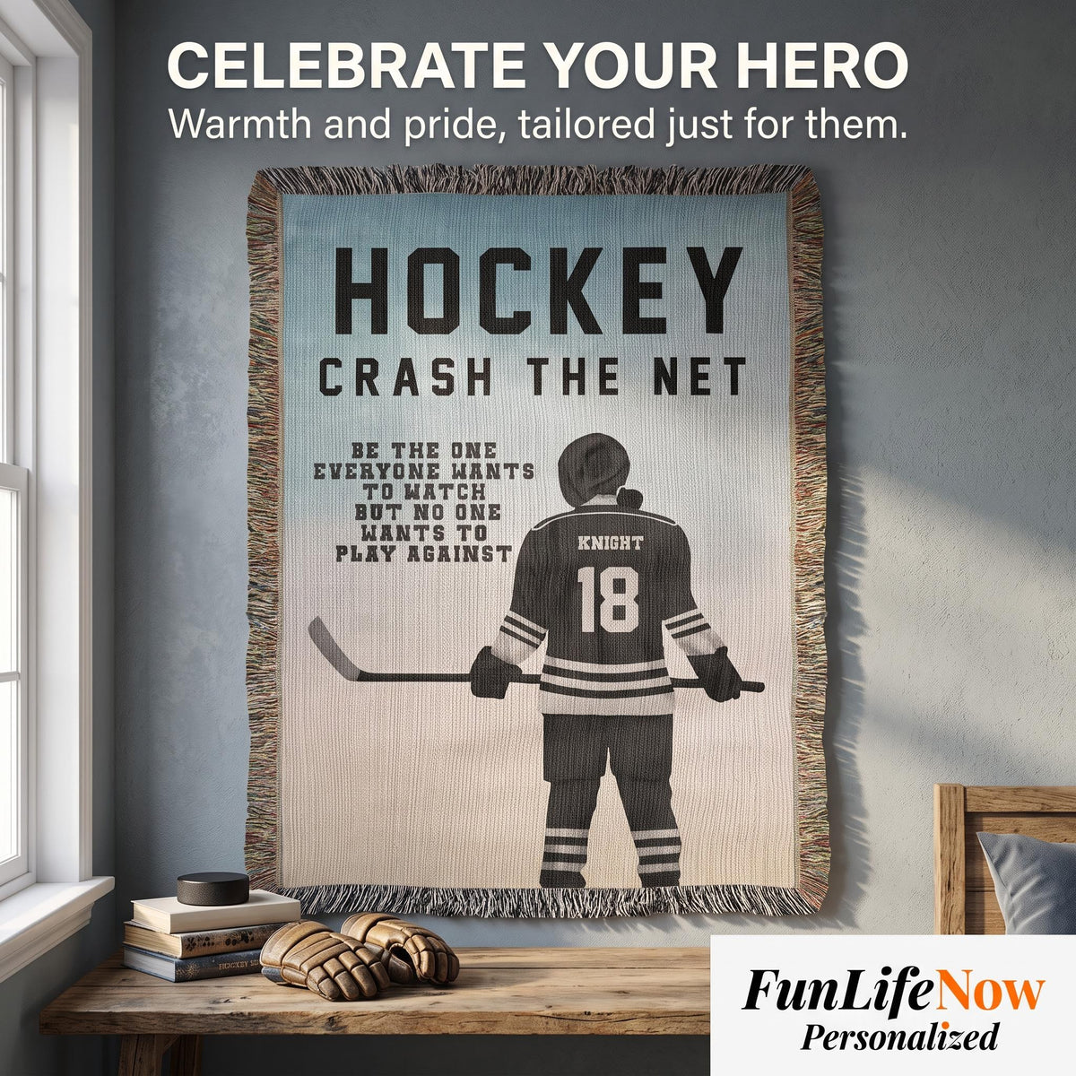 Personalized Girls Hockey Woven Blanket Custom Gift for Hockey Players Throw