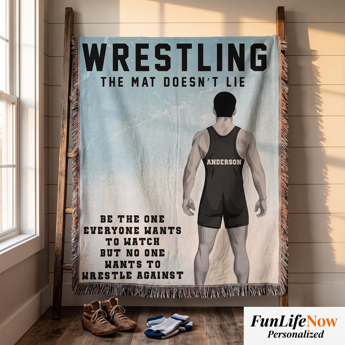 Personalized Boys Wrestling Woven Blanket Custom Athlete Gift Throw