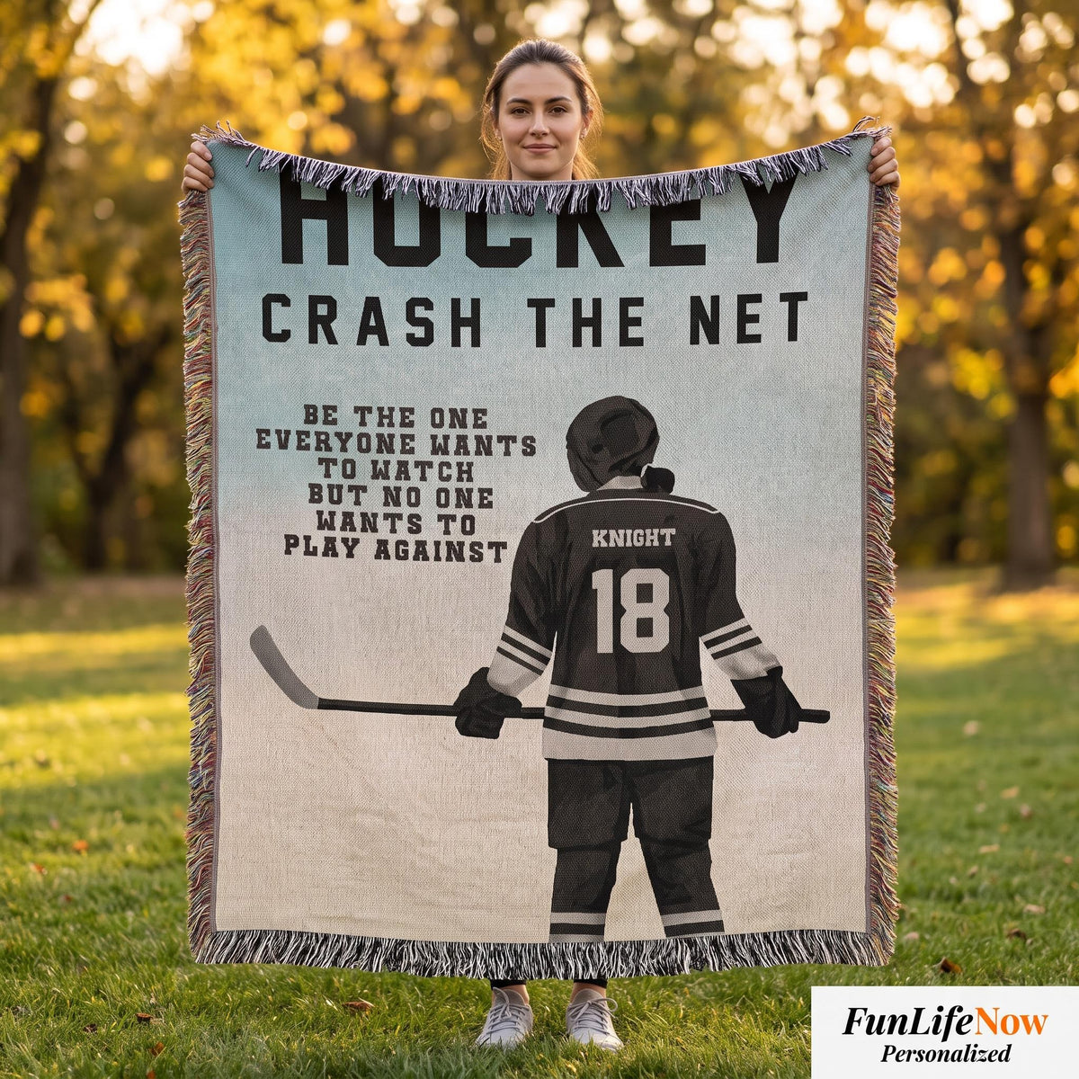 Personalized Girls Hockey Woven Blanket Custom Gift for Hockey Players Throw