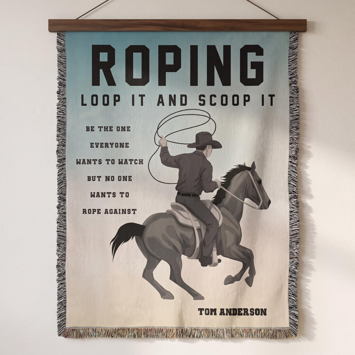 Personalized Roping Cowboy Woven Blanket Rodeo Gift Custom Throw