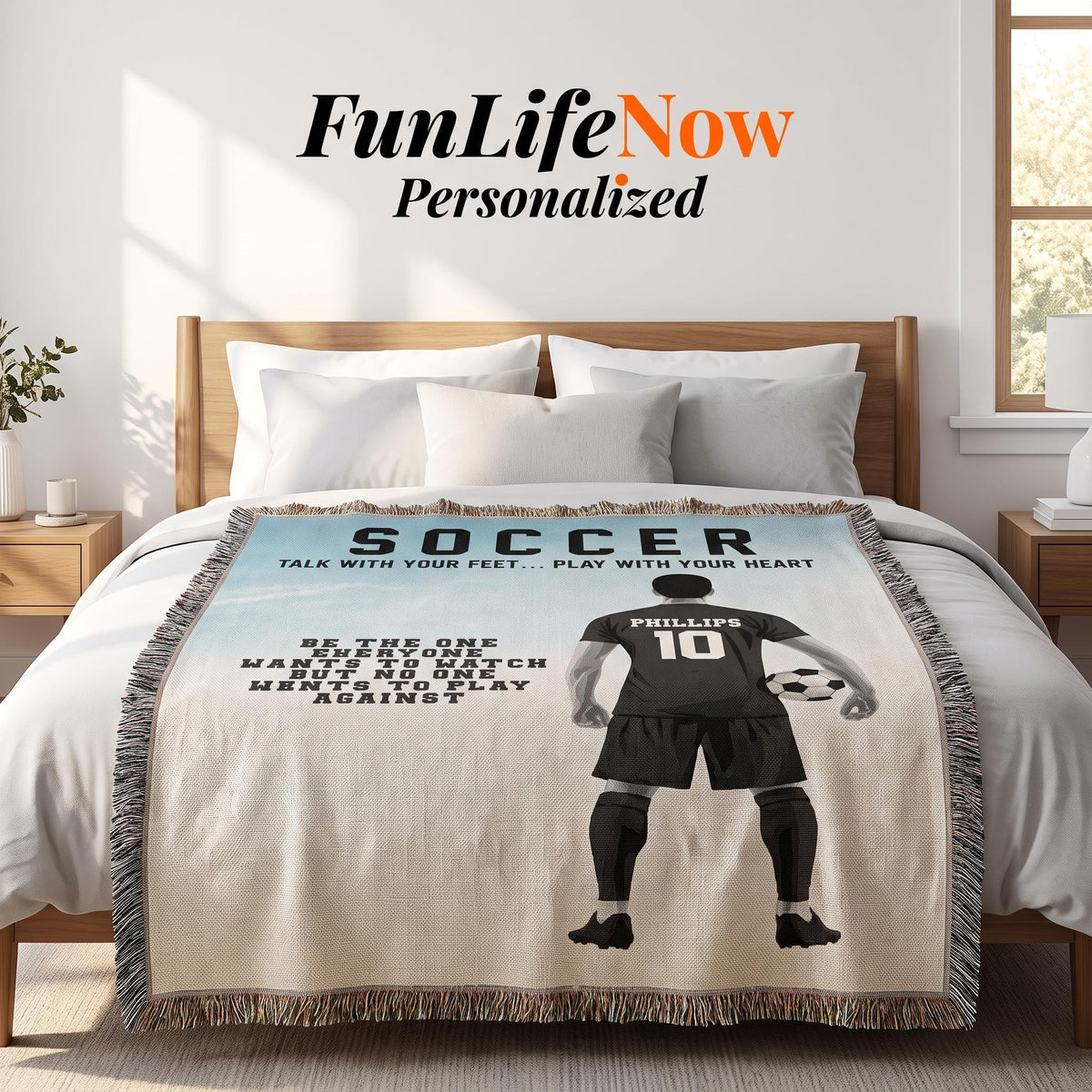 Personalized Boys Soccer Woven Blanket Custom Soccer Gift Throw