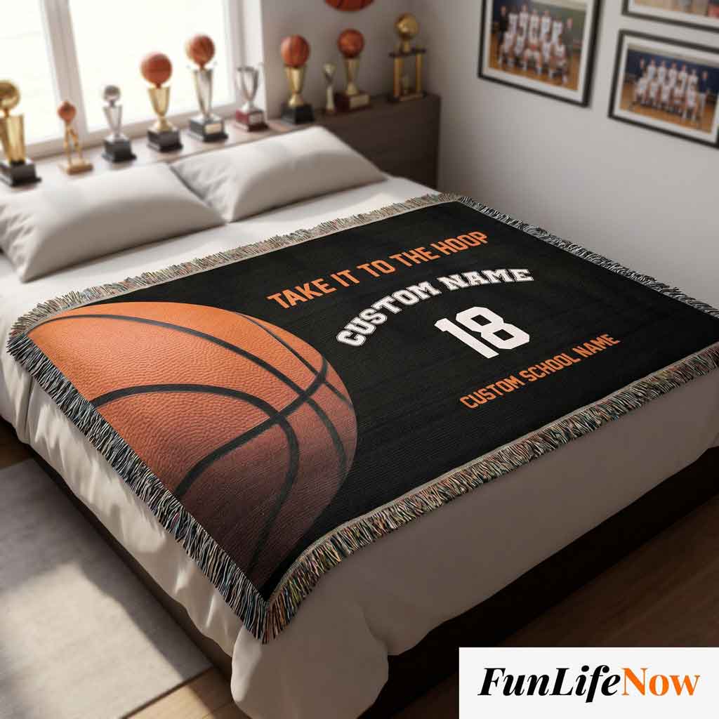 Personalized Basketball Woven Blanket School Spirit Gift Custom Throw