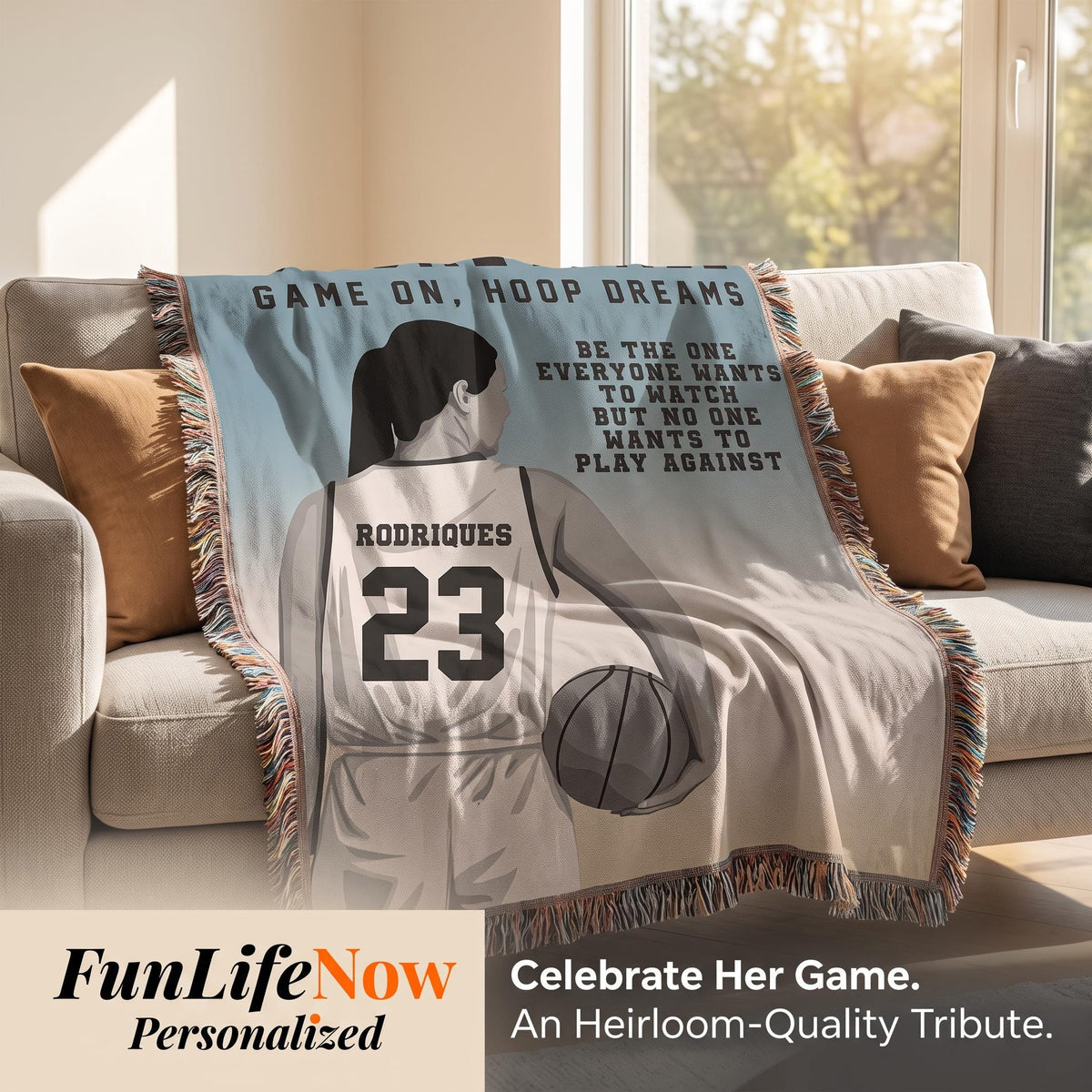 Personalized Girls Basketball Woven Blanket Custom Baller Gift Throw