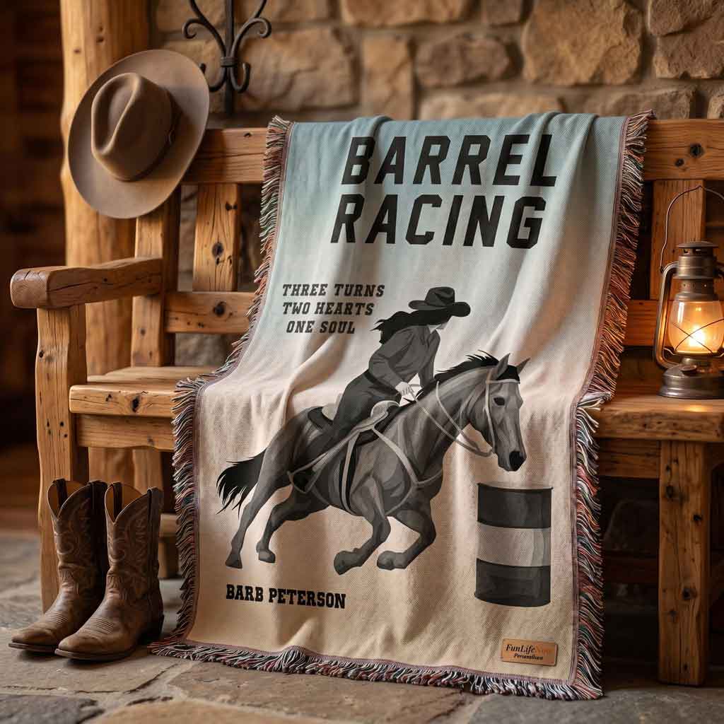 Personalized Barrel Racing Woven Blanket Cowgirl Gift Custom Throw
